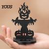 Halloween Candle Holder 3D Printed Ghost Scarecrow Holder, Decor with Pumpkin & Crow Design, Matte Accessory Black One-Piece Craft, Round