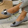 Women's Houndstooth Pattern Comfy Flats, Buckle Decor Shallow Mouth Soft Sole Shoes, Lightweight Point Toe Shoes