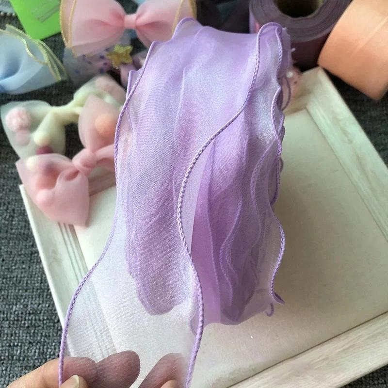 5M Organza Ribbon Wavy Edge Mesh Ribbon Strip DIY Bouquet Wrapping Supplies Handmade Bow Crafts Material Festival Party Decor