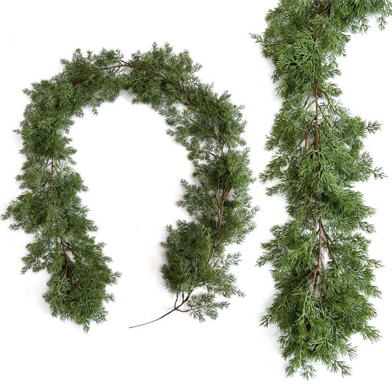 Artificial Simulation Touch Soft Rubber Juniper Leaf Rattan Home Door Hanging Christmas Green Plant Vine Decoration
