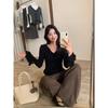 Fashion fungus lace slim knit sweater, autumn 2025 new waist V-neck women's sweater 11950