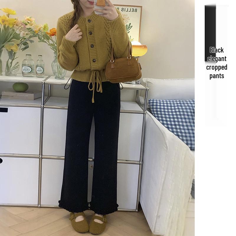 Spring Maternity Ruffled Wide-Leg Cropped Pants 2XL