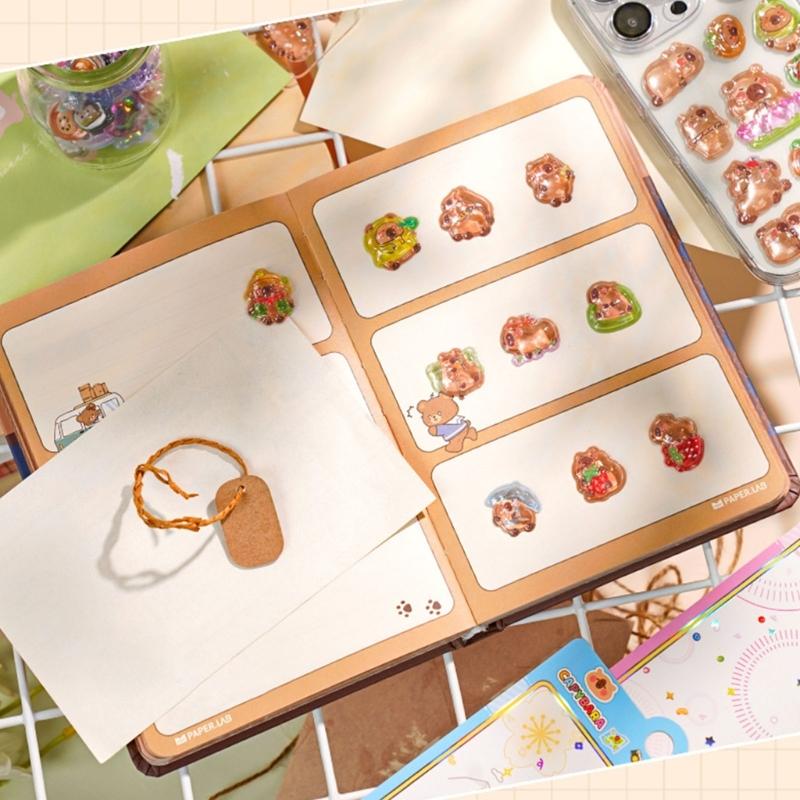 Vibrant Crystal Stickers Showcasing Playful Cartoon Capybara Safe For Youngsters Art Activities And Fun
