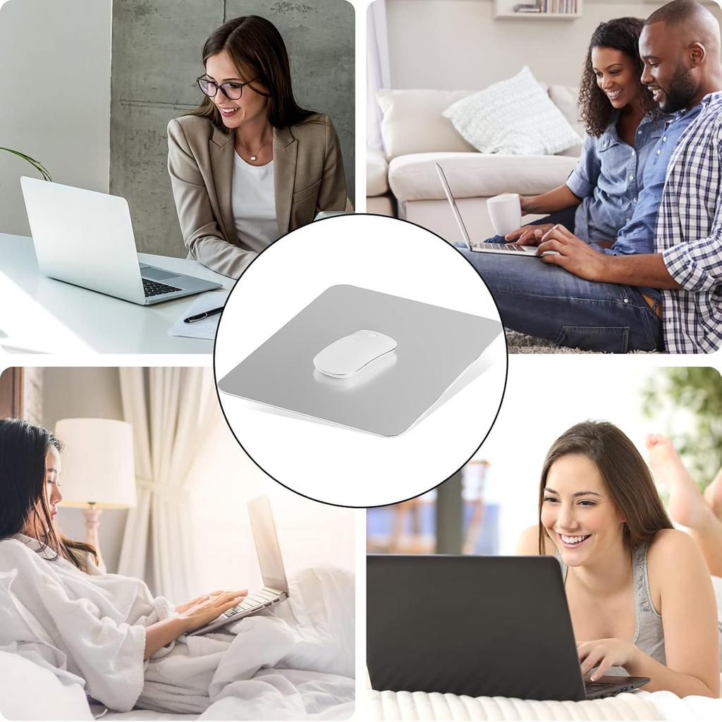 Aluminum Mouse Mat, Double Sided Material, Hard for Desk, Laptop, Computer, Office and Gaming, Silver