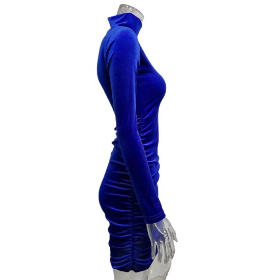 Robe fourreau pour femme, automne-hiver, taille serrée, couleur unie, col haut, protection du cou, manches longues, élastique au-dessus du genou, mini robe