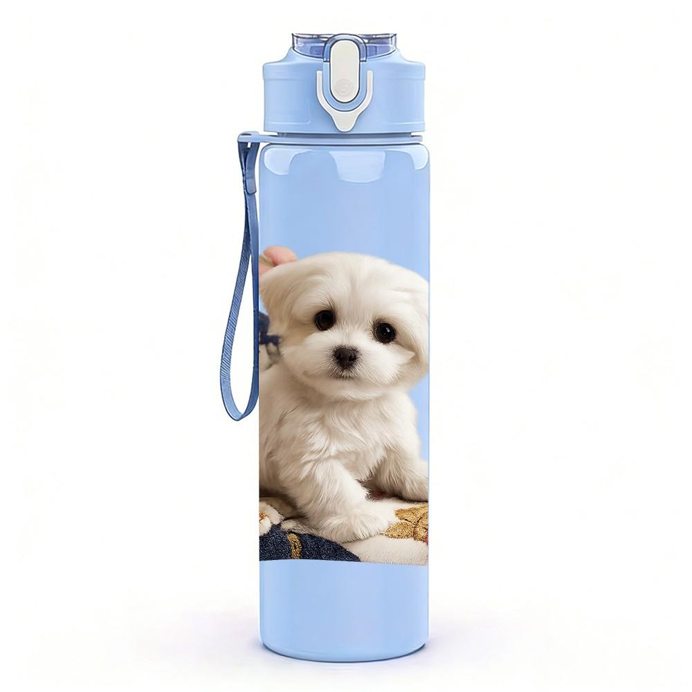 1PC Tiny Puppy Wearing Clothes 750ml Color Plastic Sports Water Bottle Leakproof Flip Straw Lid Suitable for Sports Office Home Use