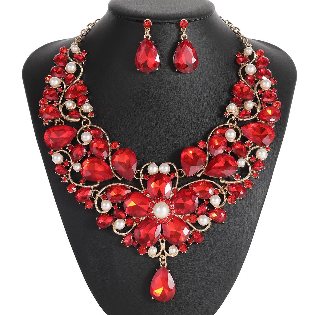 Accessoires de Mariée Européens et Américains Ensemble de Colliers Exagérés Bijoux en Cristal de Luxe pour Femme Accessoires de Robe de Banquet