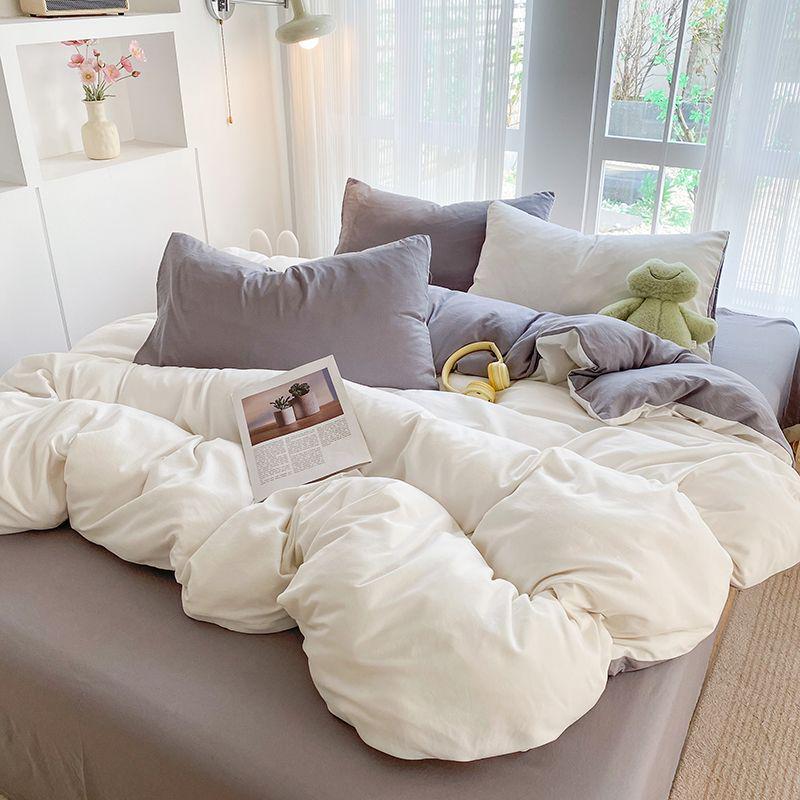 G5Z Cotton Bedding Set - Simple Solid Color, 3 or 4-Piece Options for Double or Single Bed