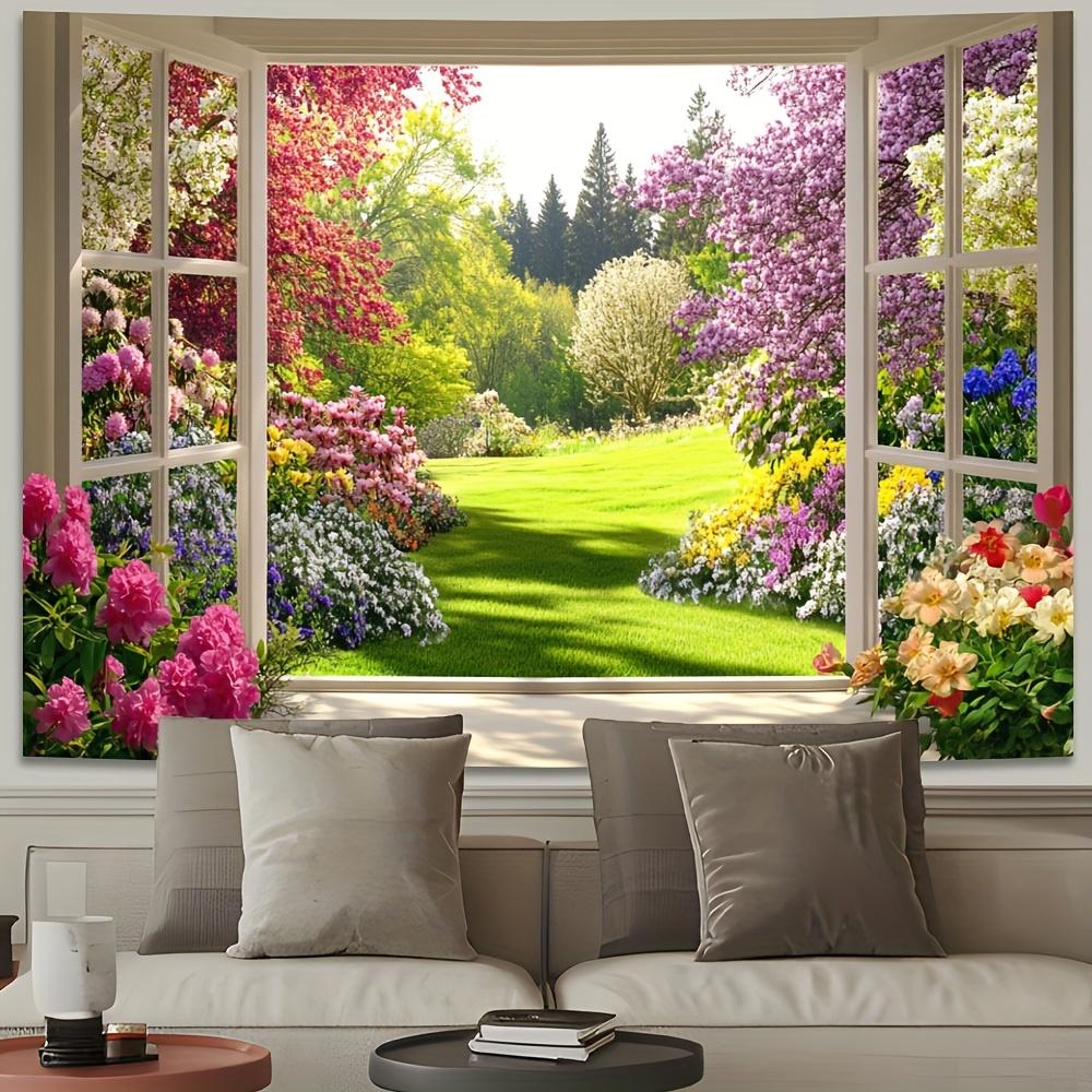 Beautiful Floral Garden Tapestry Wall Hanging Print Summer Cottage Decor Nature Mural Bohemian Style Polyester Wallpaper Art