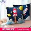 Cartoon Astronaut & Rocket Spaceship Pillow Cover Decor Space Theme Cushion Case For Sofa Bedroom, Galaxy Print Pillow Cover