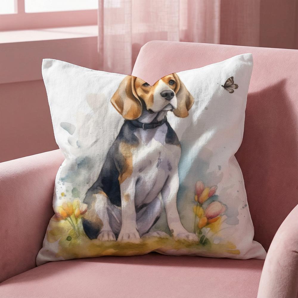 Cute Beagle Pet Dog Cushion Cover Multi-Scene Pillow Cover for Home & Car - Reversible, Soft & Durable for Daily Use