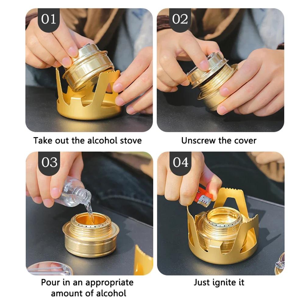 Ultralight Portable Mini Alcohol Stove, Adjustable Flame Brass Burner with Aluminum Alloy Stand for Camping
