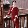 Red Velvet Winter Clothing National Style New Chinese Long-sleeved Improved Cheongsam Winter Thick Women's High-end New Year's Clothing