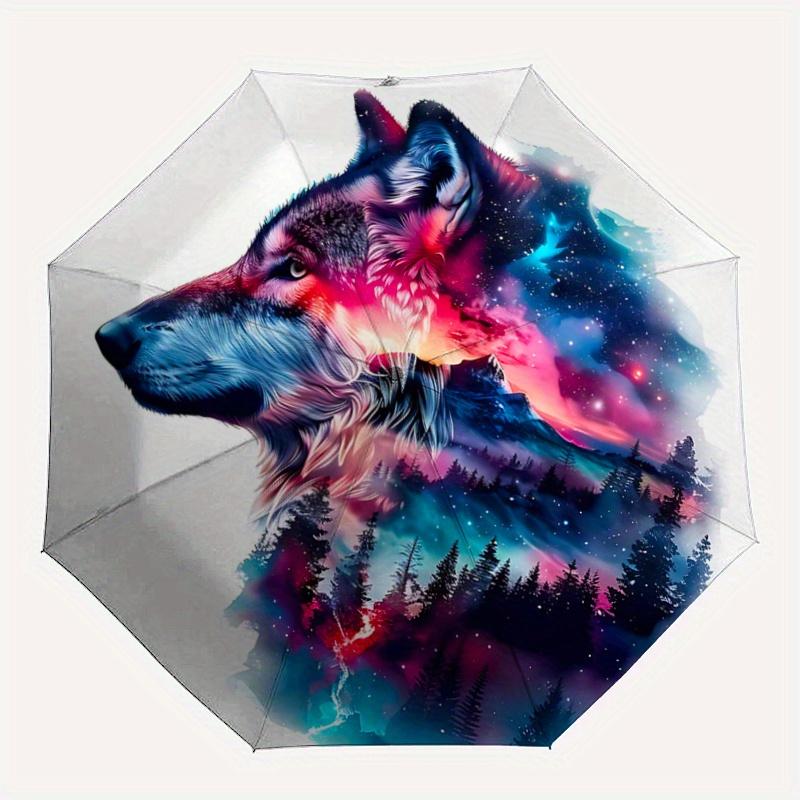 1pc Galactic Wolf Automatic Folding Umbrella - 3 Folding Design, Vivid Cartoon Pattern, Suitable for Outdoor Activities, A Gift for Fans In All S