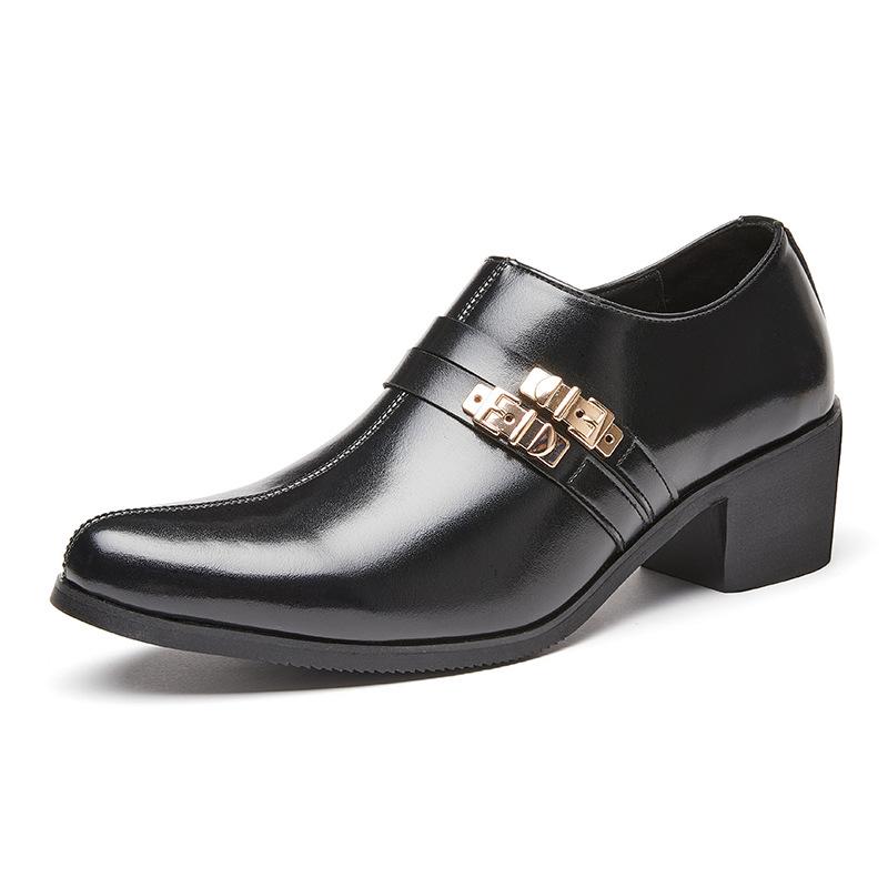 Summer Pointed Cuban Shoes Men's Large Size High Heels Casual Business Dress Leather Shoes Wedding Shoes