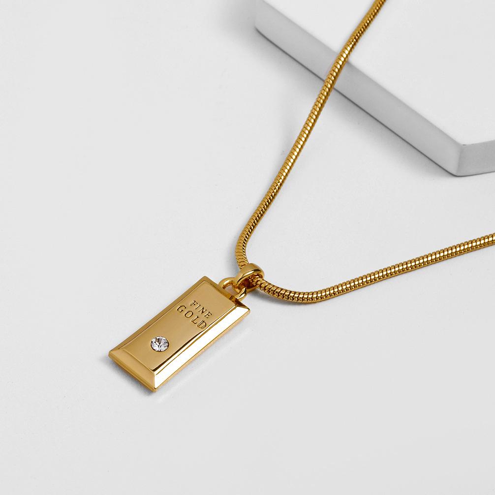

Ожерелье с подвеской Get Rich Small Gold Bar, женское, с медным покрытием, настоящее золото, премиум-класса, простая цепочка на ключицу, темперамент, цепочка из змеиной кости, аксессуары золотой