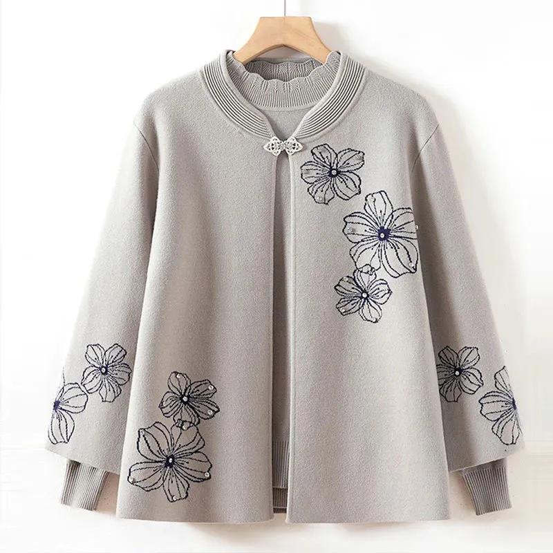 

Женское весенне-осеннее пальто, вязаный кардиган для среднего возраста, элегантный и стильный свитер 3XL