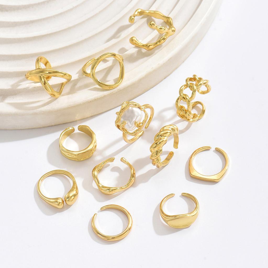 Geometric Metal Ring Set For Women With Adjustable Joints Fashion Jewelry For Summer