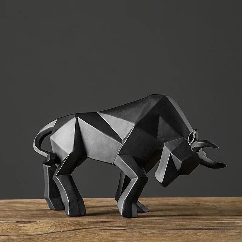 Geometric Resin Cow Statue, Animal Sculpture, Home Decoration, Lucky Cow Statue, Living Room Entrance, Office Desktop Decoration