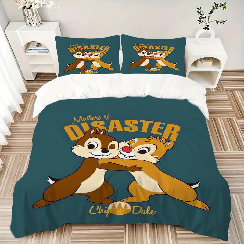 3pcs Chip 'n' Dale Masters of Disaster Print Bedding Set (1 Cover + 2 Pillowcases, Without Inserts)