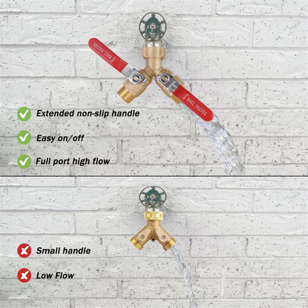 Garden Hose Splitter Full Flow,Brass 2 Way Heavy Duty,Garden Y Valve 3/4in GHT Threads