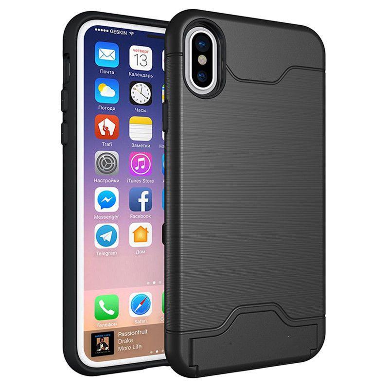 Kickstand Card Pocket Armor Hybrid Cover Case For Iphone X 8 6 6s 7 Iphone8 Plus