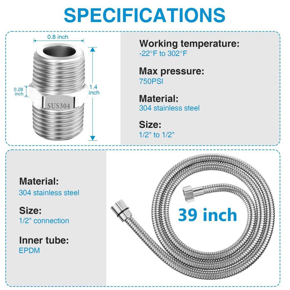 Large Bore Shower Head Hose Stainless Steel Shower Extension Tube High Pressure Shower Hose  Home