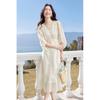 Shangdu Bila Lace V-Neck Floral Embroidered Dress Women Summer New Five-Point Lantern Sleeve Vacation Waist Slimming Mid-Length Dress