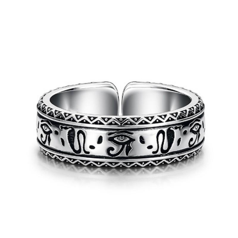 Horus Eye Ring Men Women Adjustable Open Band Sterling Vintage Retro Style Statement Jewelry