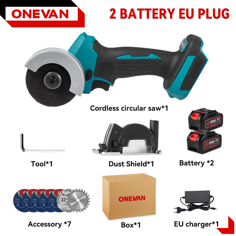 

Бесщеточная угловая шлифовальная машина ONEVAN, 76 мм, Беспроводная электрическая шлифовальная машина с переменной скоростью, режущий деревообрабатывающий инструмент для батареи Makita 18 В 2 Battery-EU