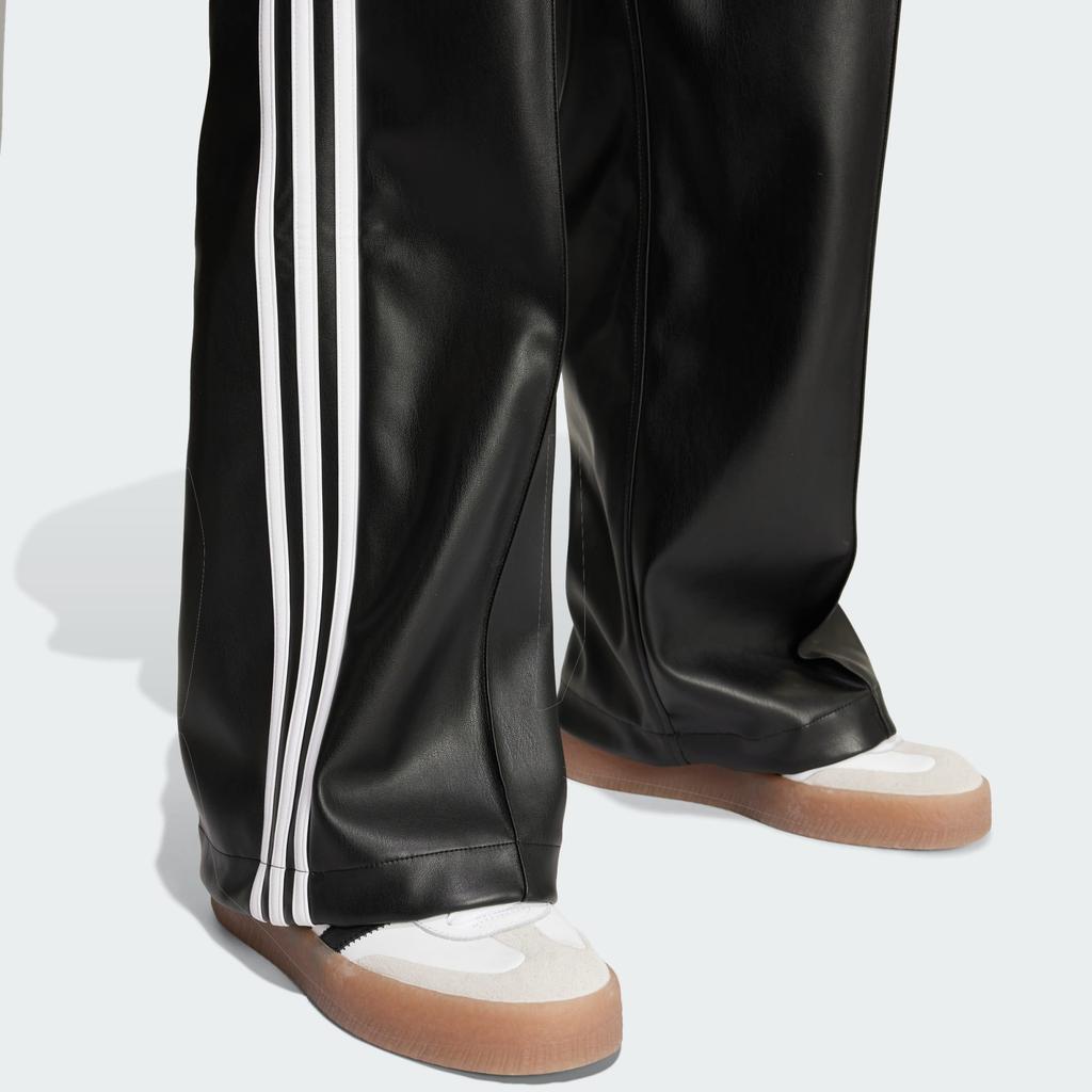 Adidas Originals Firebird Pleather Pants With Logo Pattern Side Stripes Outdoor Casual Sports Straight Loose Fit Pants Women Pants Black IY7245