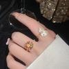 18k Gold Plated Zircon Flower Open Ring - Retro Court Style, Luxury High-End Jewelry