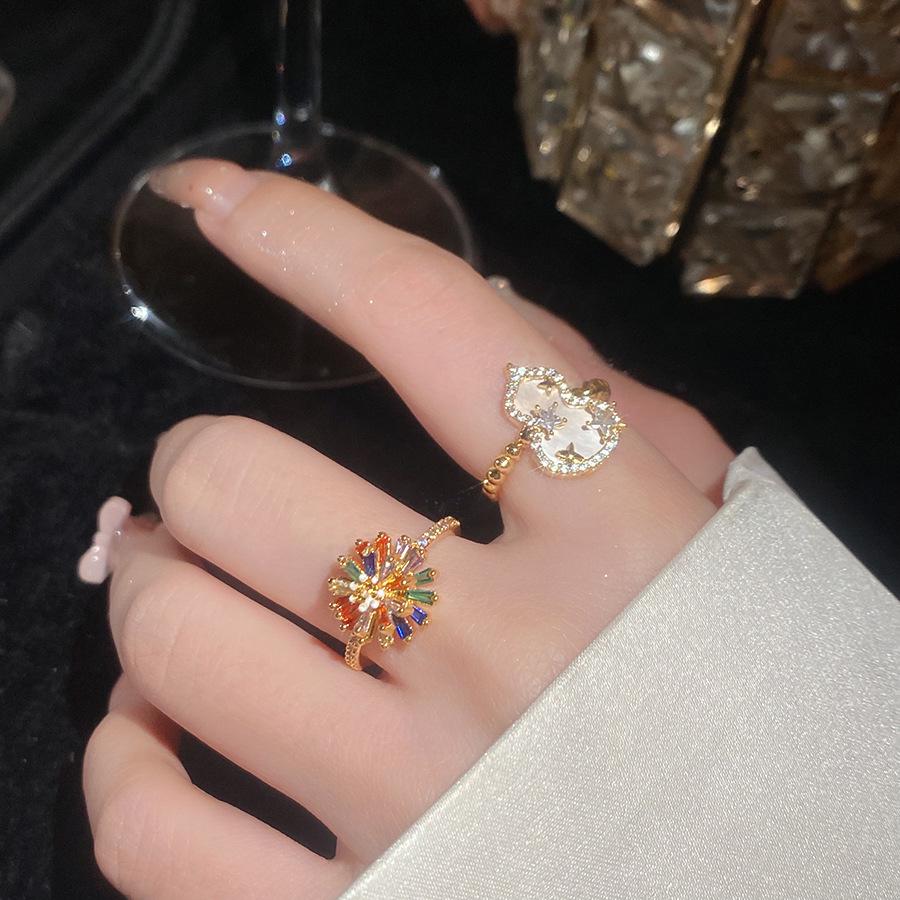 18k Gold Plated Zircon Flower Open Ring - Retro Court Style, Luxury High-End Jewelry