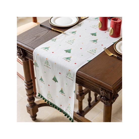 Yousheng Christmas Table Runner Retro Xmas Tree Table Runner Festive Dining Table Decoration Cloth for Holiday Dinner Party Family Gathering