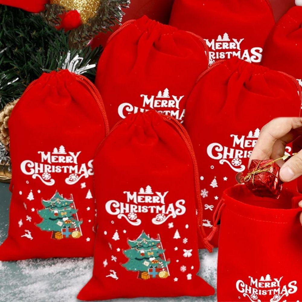 5pcs Random Mixed Patterns Red Christmas Velvet Bags Green Blue Xmas Gift Bags  Jewelry