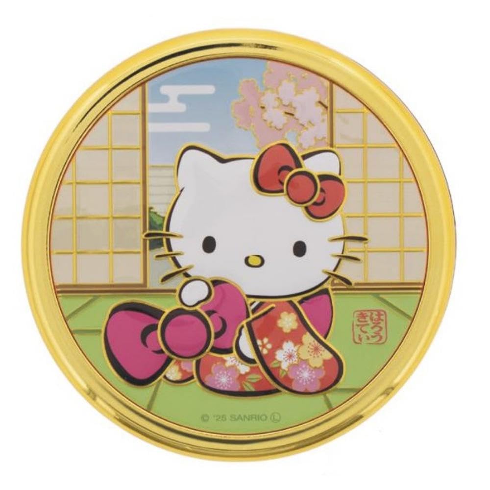 Terakoya Hello Kitty Engraved Compact Mirror with Ribbon, Size: Approx. 8.5 x 8.5cm, KT639-02