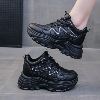 Leather Inner Height Increase Dad Shoes 22 Years Old Spring and Autumn New Casual Sports Shoes Platform Running Travel Shoes