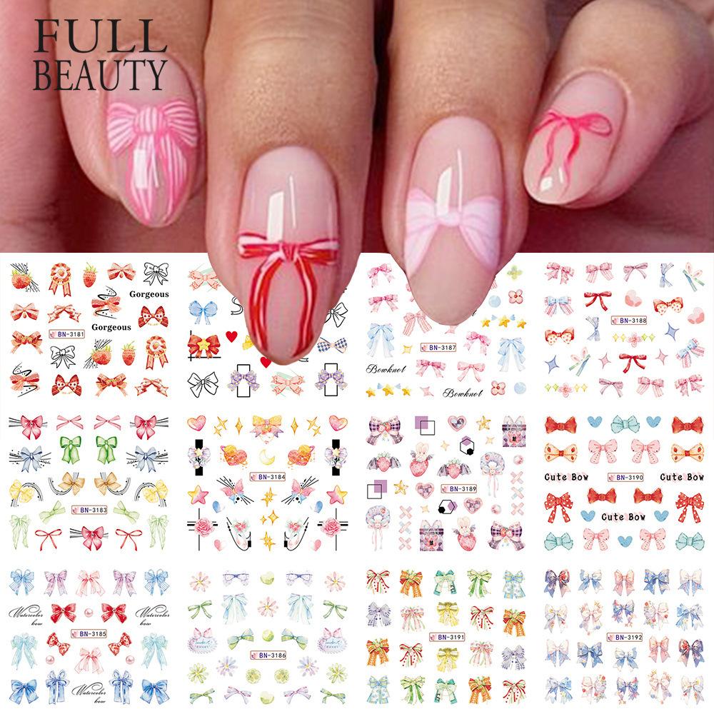 Nail Art Stickers, Cartoon Cute Childlike Colorful Streamer Bow Watermark Nail Stickers