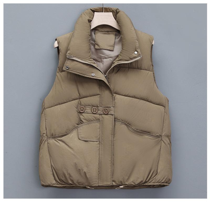 Three-button down cotton vest women's coat autumn and winter new stand-up collar cotton vest loose top