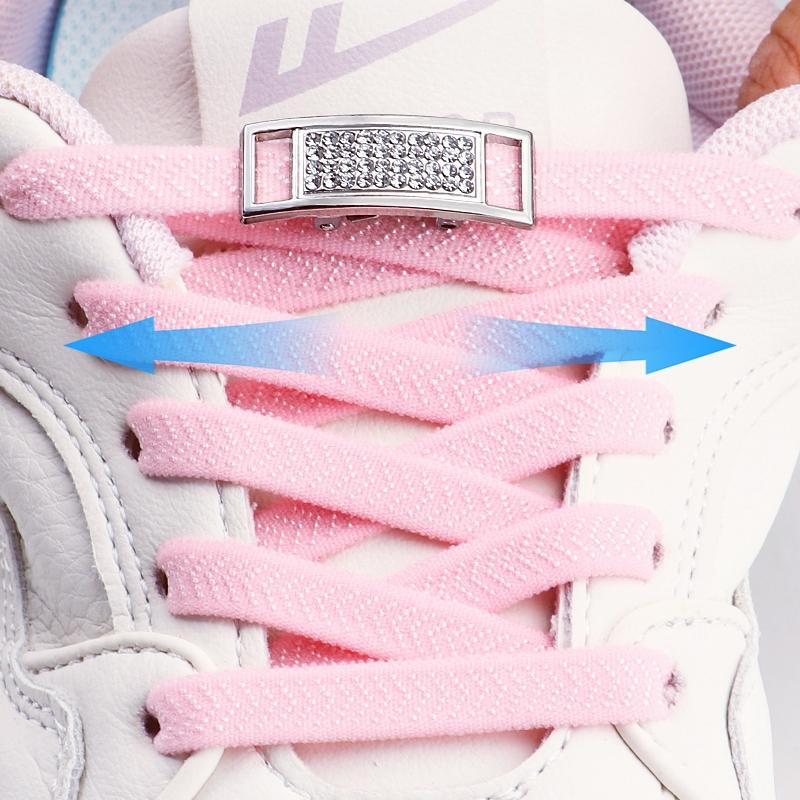 Silver Diamond Lock Shoelaces without ties Flat Shoelace for Shoes accessories Elastic Laces Sneakers Tennis No Tie Shoe laces