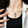Vintage Graffiti Cross Necklace with Gold-Plated Rays - Unique Subculture Accessory