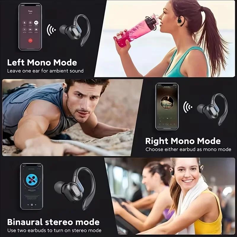 SP16 Earhooks Sports Bluetooth Wireless Headsets with Mic,LED Power Display,ENC,Hifi Stereo Sound Gaming Headset