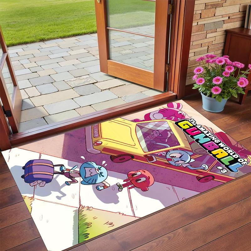 Anti‑Slip Crystal Velvet Floor Rug, Amazing World of Gumball Design Carpet for Indoor Living Bedroom Home Decoration