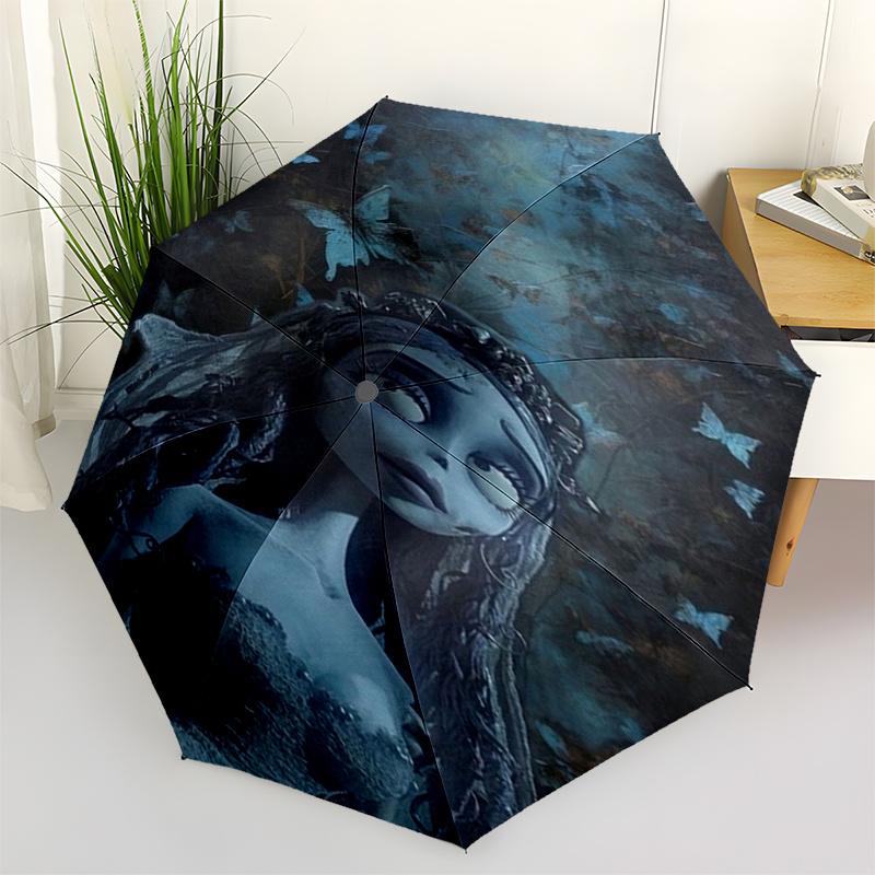 Corpse Bride Inspired Automatic Folding Umbrella:8 Bone Iron Frame,Portable Design for Outdoor Use Perfect Gift for Fans and Travelers!0