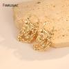 FINRUSIAC 14K Gold Plated Messing Klobige Unregelmäßige Creolen Für Damen Hohl Geometrisch Gedrehte Hängeohrringe Party Schmuck