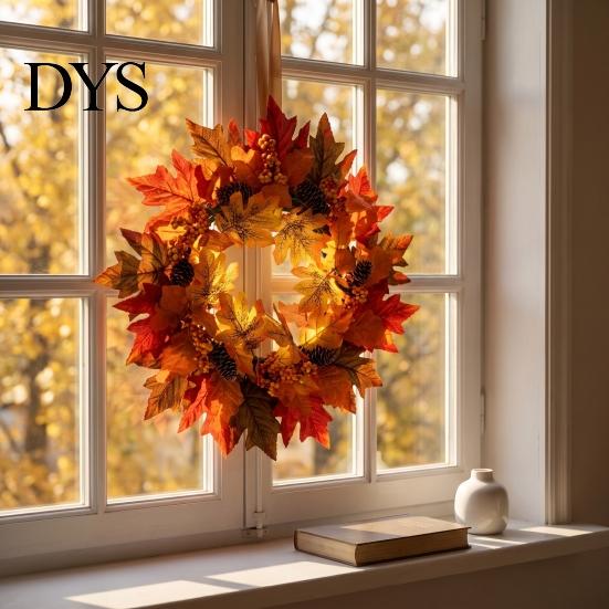 Rustic Farmhouse Porch Decor Fall Maple Leaf Wreath for Front Door, Artificial Autumn Foliage Door Hanger with Pinecone Berries, Thanksgiving Harvest