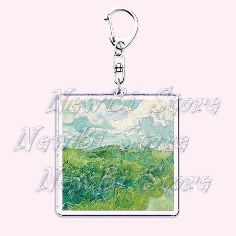 Hot Impressionism Art Keychain for Accessories Bag Van Gogh Monet Mona Lis Oil Painting Pendant Chain Ring Keyring Jewelry Gifts