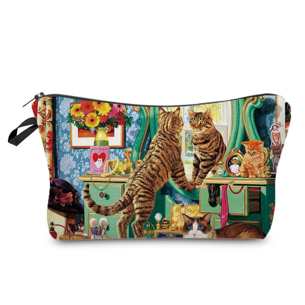 Kvinnor Diverse Kattryck Kosmetikaväska Toalettartiklar Organisera Reseförvaringsfodral 6404