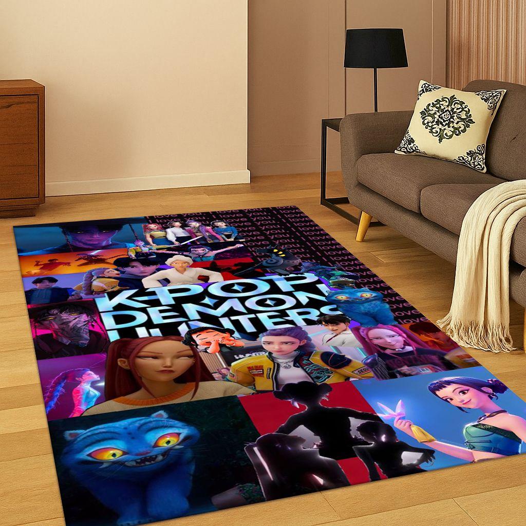 Kpop Demon Hunters Rumi Mira Zoey Music Cartoon Carpet Rug for Bedroom Living Room Sofa Home Decor,Non-slip Floor Mat Gift