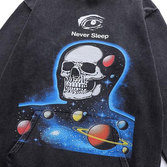 American Trendy Brand Hooded Sweater Retro Skull Print Washed Old Oversize Jumper Top